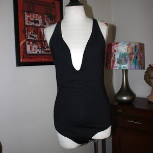 Andie Swim NWT $128 Bali One Piece Black Swimsuit Large Tall Plunge Front